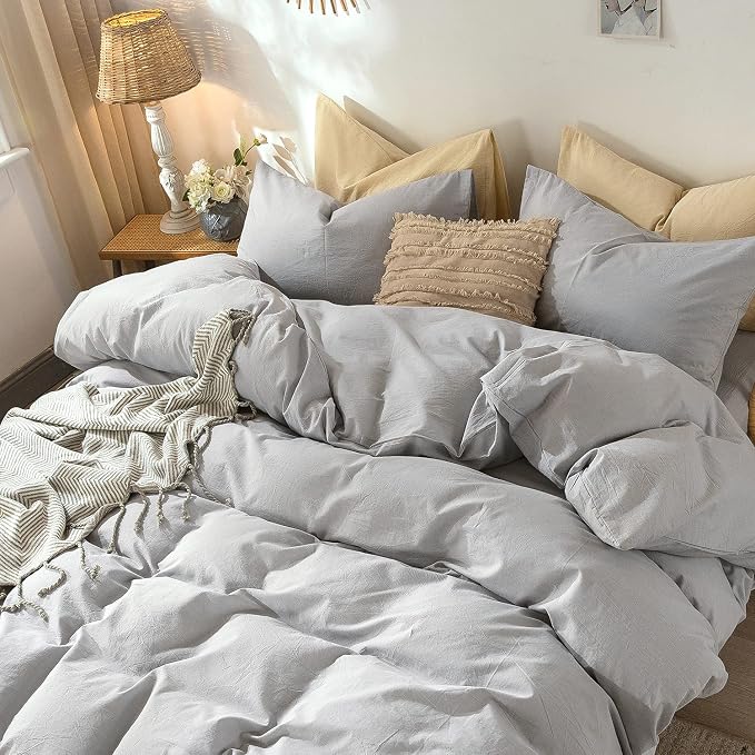 MooMee Bedding Duvet Cover Set 100% Washed Cotton Linen Like Textured - Image 5
