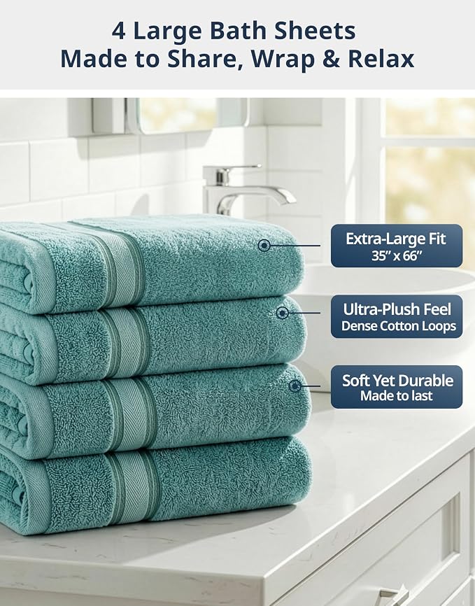 LANE LINEN 100% Pure Cotton Bath Sheets - Image 4