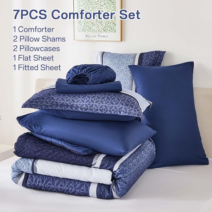 WONGS BEDDING Comforter Set King Size 7 Pieces, Patchwork Soft Lightweight - Image 7