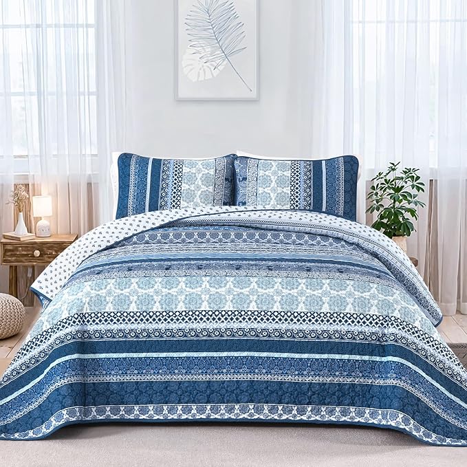WONGS BEDDING Boho Quilt Set King Size, Lightweight Microfiber Bedspread by WONGSBEDDING