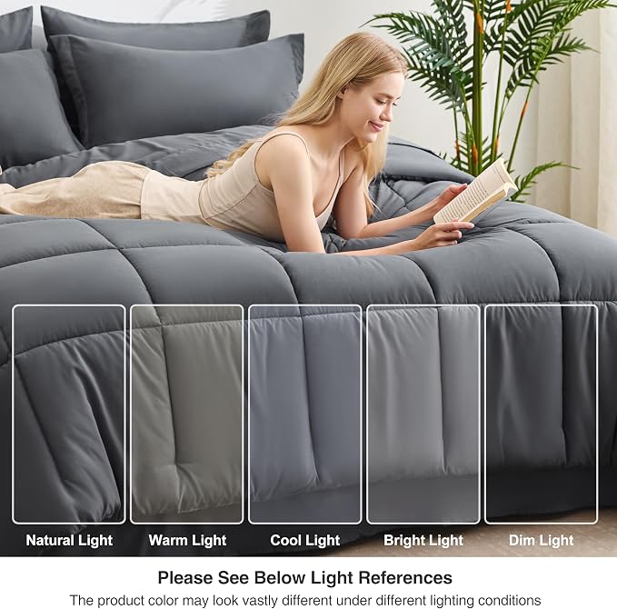 Love's cabin King Size Comforter Set Soot Grey, 7 Pieces King Bed in a Bag - Image 7