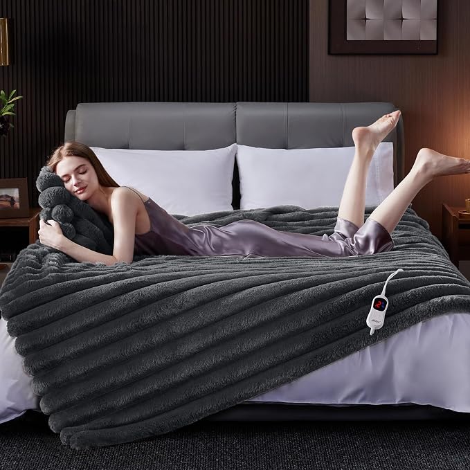 Heated Blanket Twin Size, Faux Fur Cozy Heating Blanket - Image 5