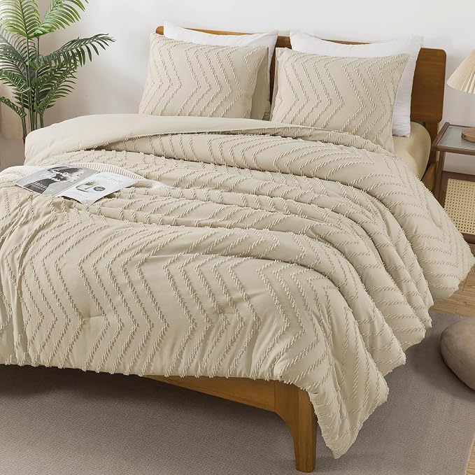 Andency Light Khaki Comforter Set King Size, Boho Soft Warm Tufted Bedding - Image 5