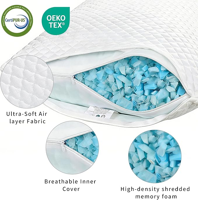Cooling Pillow for Sleeping Twin Size Set of 2, Shredded Memory Foam Pillows - Image 6
