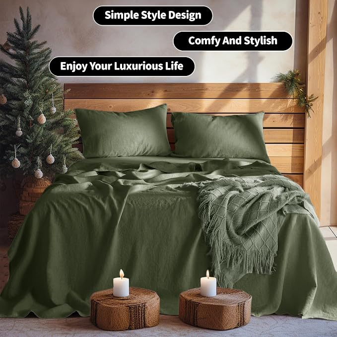LBRO2M 100% Pure Linen Sheet Set Deep Pocket Up to 16" Bed Sheets Sets - Image 8