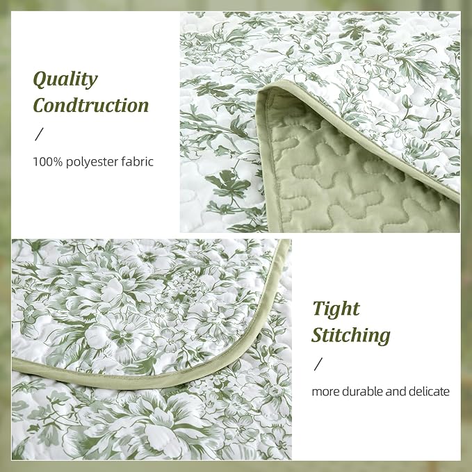 WONGS BEDDING Quilts Queen Size, Sage Green Quilt Bedding Set - Image 4