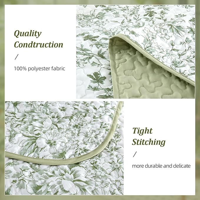 WONGS BEDDING Quilt King Size, Sage Green Quilt Bedding Set - Image 4