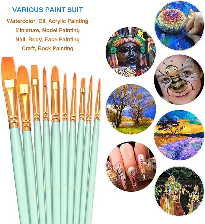 BOSOBO Paint Brushes Set, 2 Pack 20 Pcs Round Pointed Tip Paintbrushes Nylon - Image 3