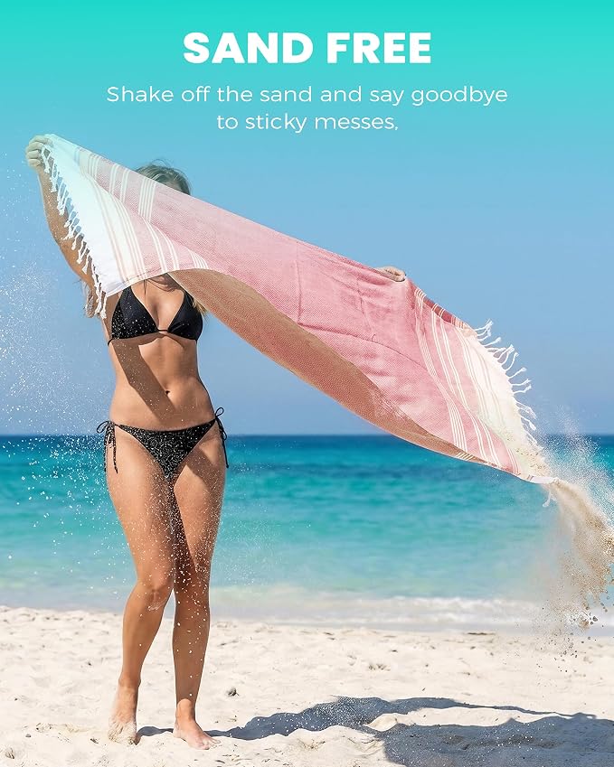 2 Packs Cotton Turkish Beach Towels Quick Dry Sand Free Soft Absorbent Extra - Image 3