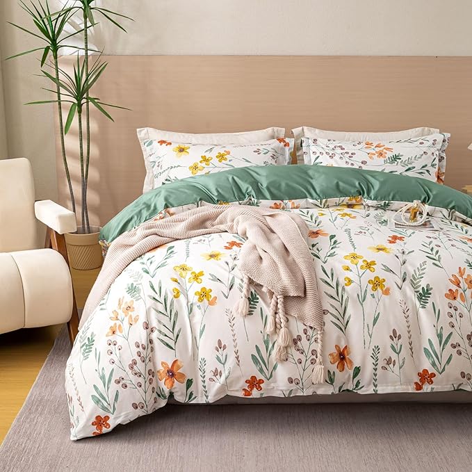 OAITE Duvet Cover Set King Size Floral Pattern Ultra Soft 100% Cotton Duvet by OAITE
