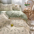 MKXI Botanical Floral Duvet Cover Queen Beige Girls Ruffled Bedding Set by MKXI