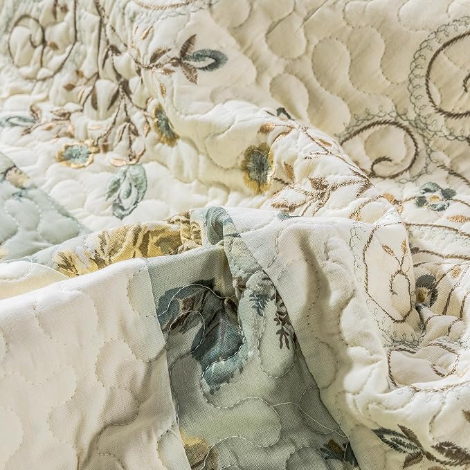 ROOMLIFE Quilt Set King Size 3D Floral Embroidery Pattern 3-Piece Cotton - Image 3