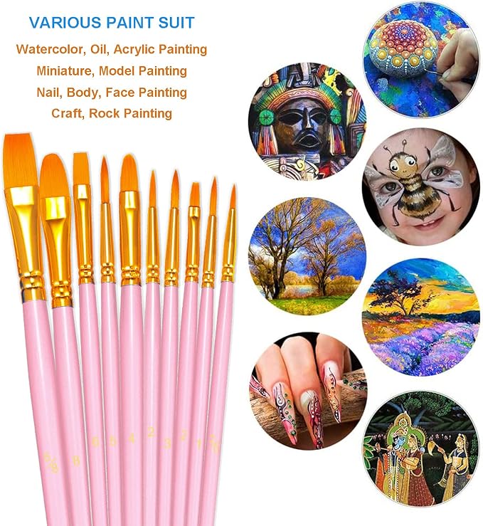 BOSOBO Paint Brushes Set, 6 Pack 60 Pcs Round Pointed Tip Paintbrushes Nylon - Image 3