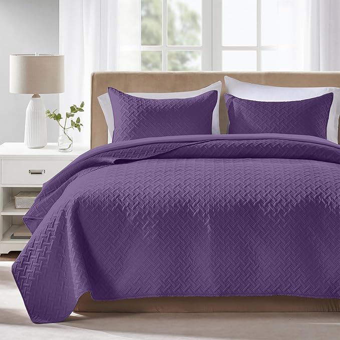FLYMME Quilts Queen Size, Lightweight Purple Bedspreads, Basket Weave Pattern by FLYMME