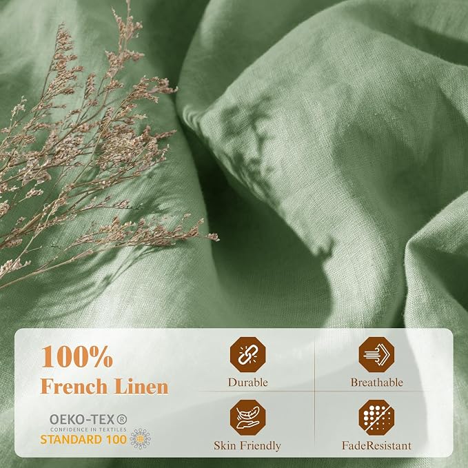 LBRO2M 100% France Linen Duvet Cover Set Queen Size 3 Pcs Natural Flax - Image 3