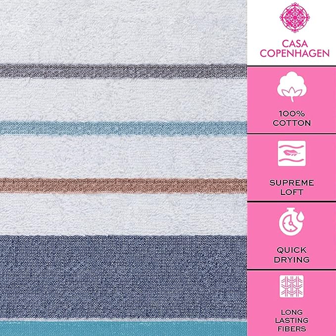 CASA COPENHAGEN White Bay 6Pcs 100% Egyptian Cotton Large Designer Towels Gift - Image 4