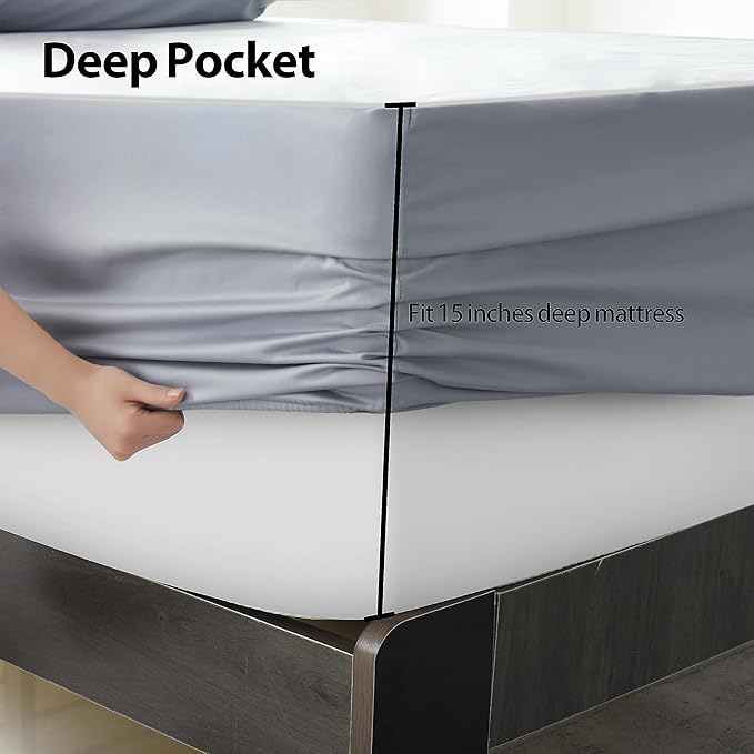 Queen Size Fitted Sheet Only Gray, 100% Egyptian Cotton 600 Thread Count - Image 4