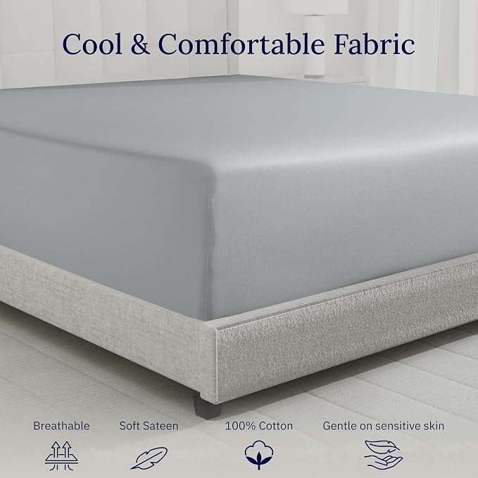 Luxuriously Soft Twin Fitted Sheet, 600 Thread Count, Sateen Sheets, 100% - Image 8
