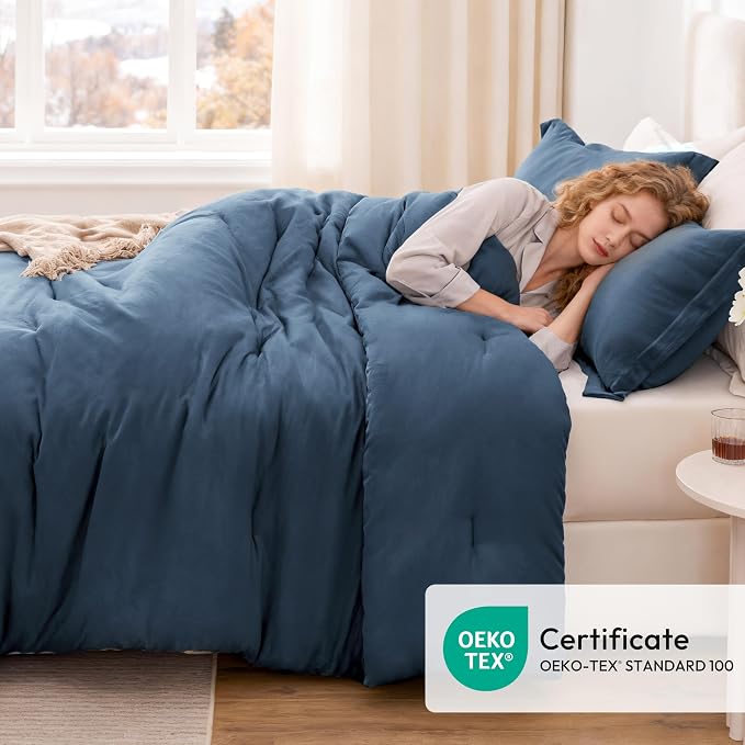 Love's cabin Navy Blue King Size Comforter Set, 3-Piece Prewashed Bed Set - Image 5
