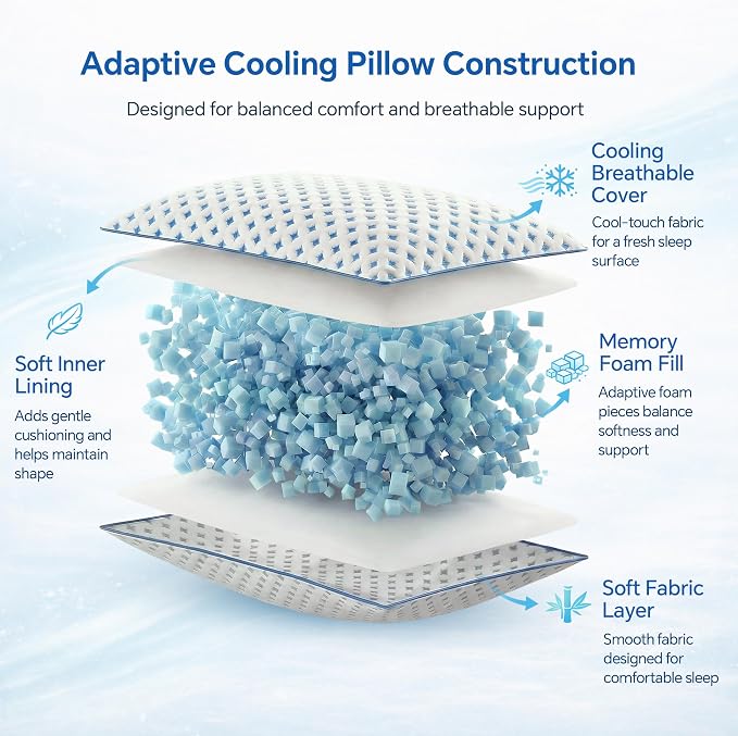 Queen Size Pillow 1 Pack for Sleeping, Cooling Adjustable Memory Foam Pillow - Image 3