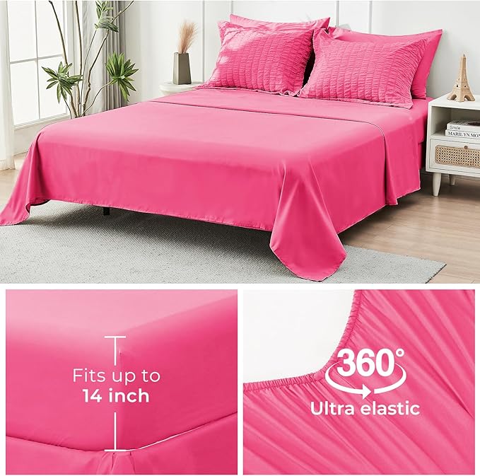 HYMOKEGE Hot Pink Full Size Comforter Sets Seersucker 7 Pieces, All Season - Image 7