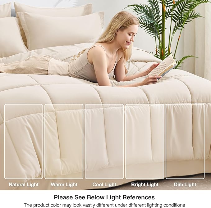 Love's cabin Full Comforter Set Beige, 7 Pieces Full Bed in a Bag, All Season - Image 7