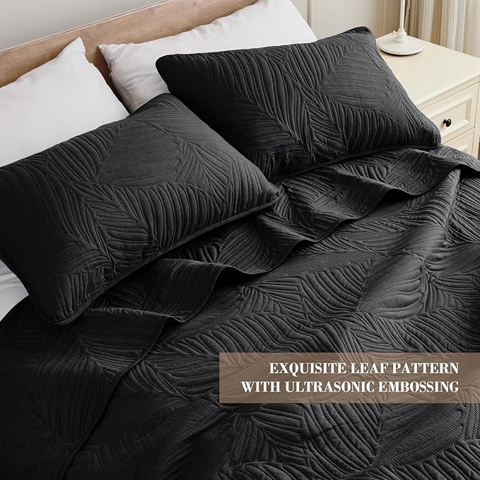 Exclusivo Mezcla California King Quilt Bedding Set, Lightweight Black Quilts - Image 3