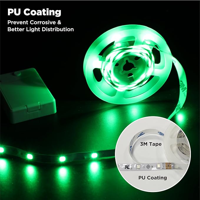 BestLuz Battery Powered LED Strip Lights 2X 3.33ft Flexible Green Light Strip - Image 5