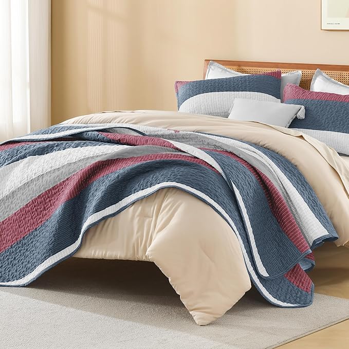 Litanika California King Quilt Set Blue and Red - Image 4
