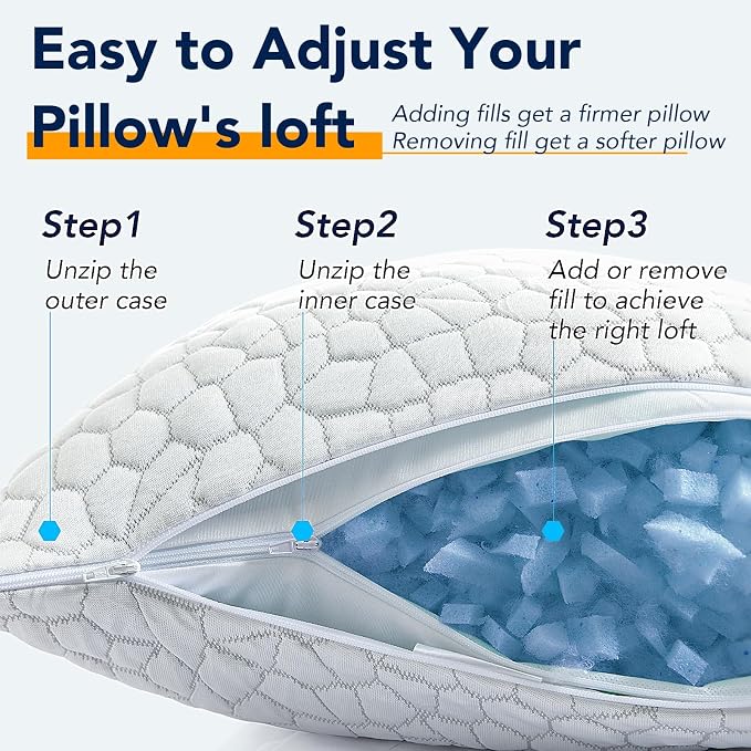 QUTOOL Cooling Pillow for Sleeping 2 Pack, Luxury Shredded Memory Foam Bed - Image 9
