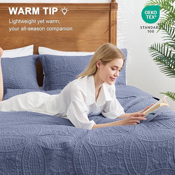 Love's cabin Oversized King Size Quilt Bedding Set Bluish Grey Bedspreads - Image 4