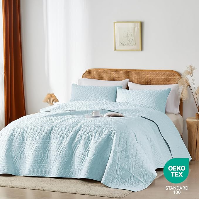 akkialla Full/Queen Size Quilt Bedding Set, Sky Blue Lightweight Microfiber - Image 2