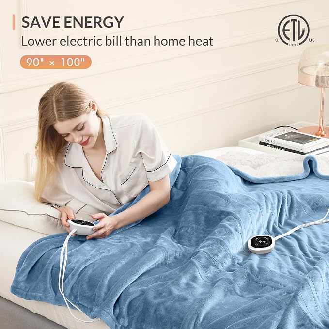 HOMLYNS LuxeHeat Heated Blanket Electric Blanket King Size, Soft Flannel Sherpa - Image 6