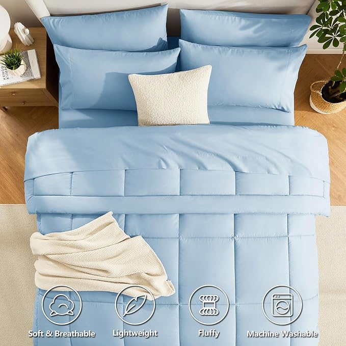 CozyLux King Size Comforter Set Baby Blue, 7 Pieces Bed in a Bag, All Season - Image 2