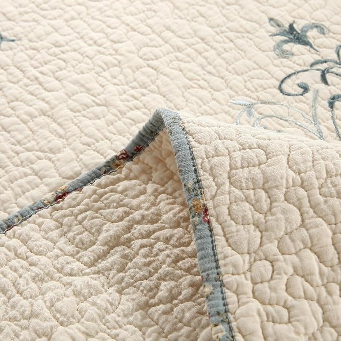Quilt Set Floral Leaves 3D Embroidery Pattern 3 PCS Cotton Reversible Quilted - Image 9