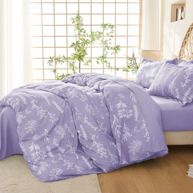 MUXHOMO Duvet Cover Full Size, Reversible Floral Lavender Duvet Cover Set - Image 2