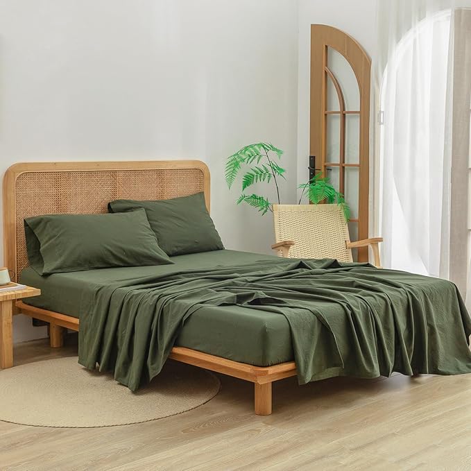 BESTOUCH Flat Sheet Only 100% Washed Cotton Linen Feel Wrinkle-Free, - Image 3