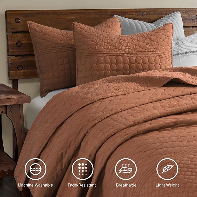 HORIMOTE HOME Burnt Orange Queen Size Quilt Set - Image 2
