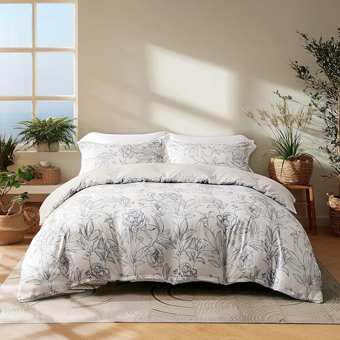 OAITE Duvet Cover King Size, Reversible Shallow Bottom Printing White Duvet by OAITE