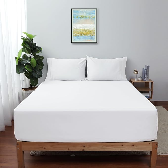 King Size Fitted Sheet Only White, 100% Egyptian Cotton 600 Thread Count by ShunjieHome
