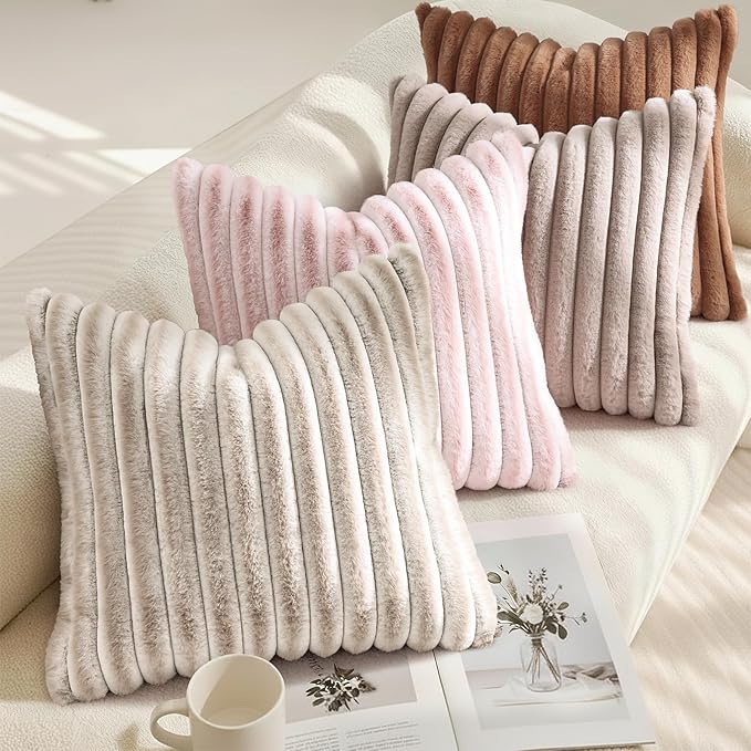 decorUhome Summer Cozy Faux Fur Throw Pillow Covers 18x18 Set of 2 Decorative - Image 4