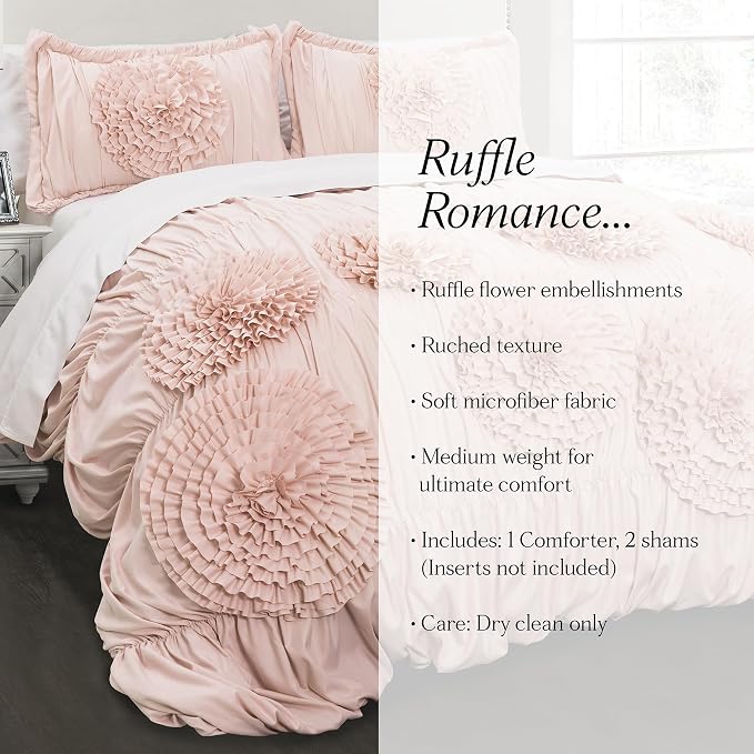 Lush Decor Serena Comforter Set, 3 Piece Set, Full/ Queen, Blush - Image 6