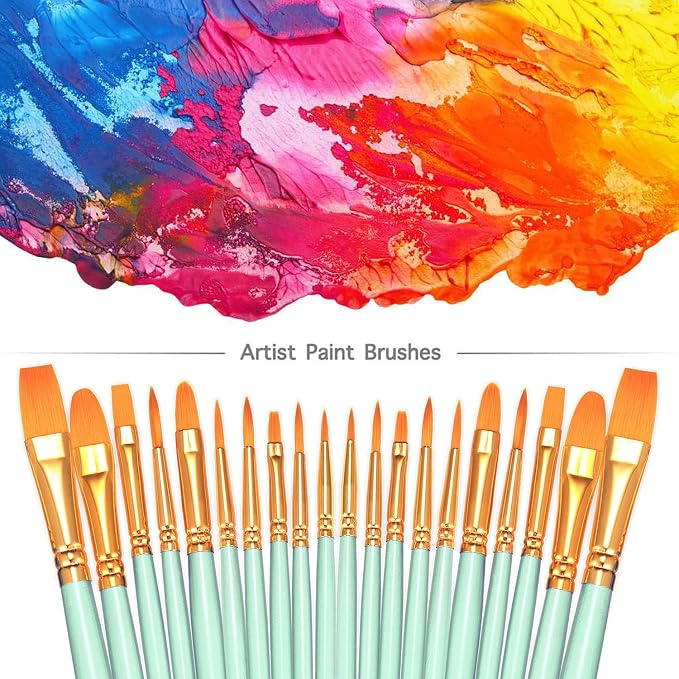 BOSOBO Paint Brushes Set, 2 Pack 20 Pcs Round Pointed Tip Paintbrushes Nylon - Image 2