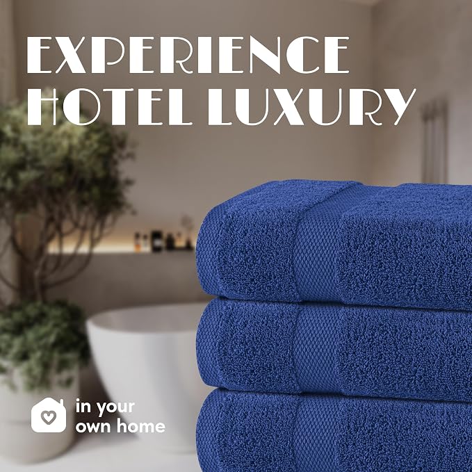 White Classic Navy Blue Bath Towels 27x54 Inch, Cotton Towel Set - Image 7