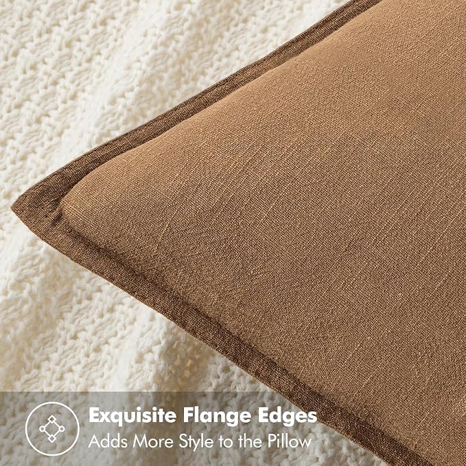 MIULEE Decorative Linen Pillow Covers 18x18 Inch Brown ​Boho Farmhouse​ - Image 2
