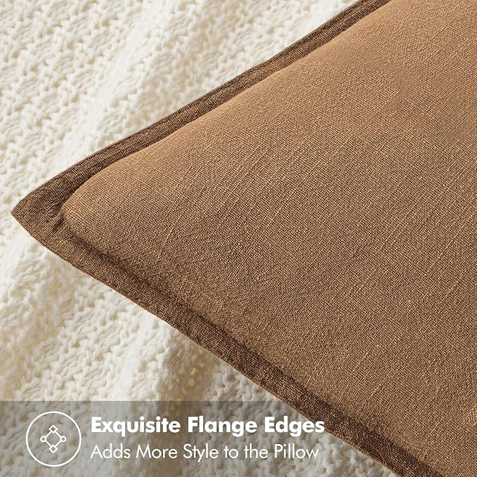 MIULEE Decorative Linen Euro Sham Pillow Covers 24x24 Brown ​Boho Farmhouse​ - Image 2