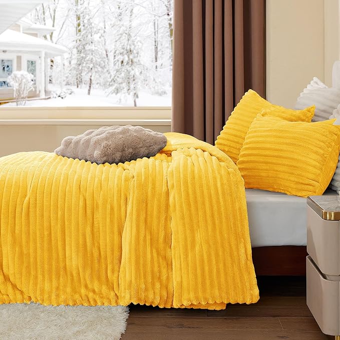 BEDELITE Fleece King Comforter Set -Super Soft & Warm Fluffy Bright Yellow - Image 4