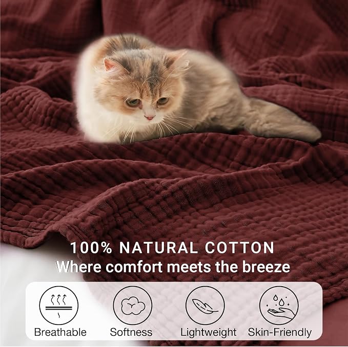 100% Cotton Muslin Blanket King 108" x 90", 6 Layers Breathable and Lightweight - Image 6