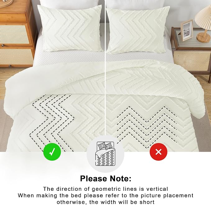 Andency Ivory California King Comforter Set, Boho Cal King Soft Warm Tufted - Image 5