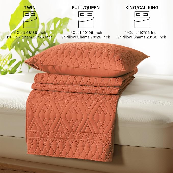 akkialla Full/Queen Size Quilt Bedding Set, Burnt Orange Lightweight Microfiber - Image 7